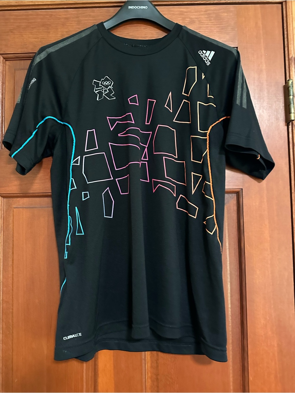 adidas Black Tee with Blue, Pink and Orange Geometric Accents